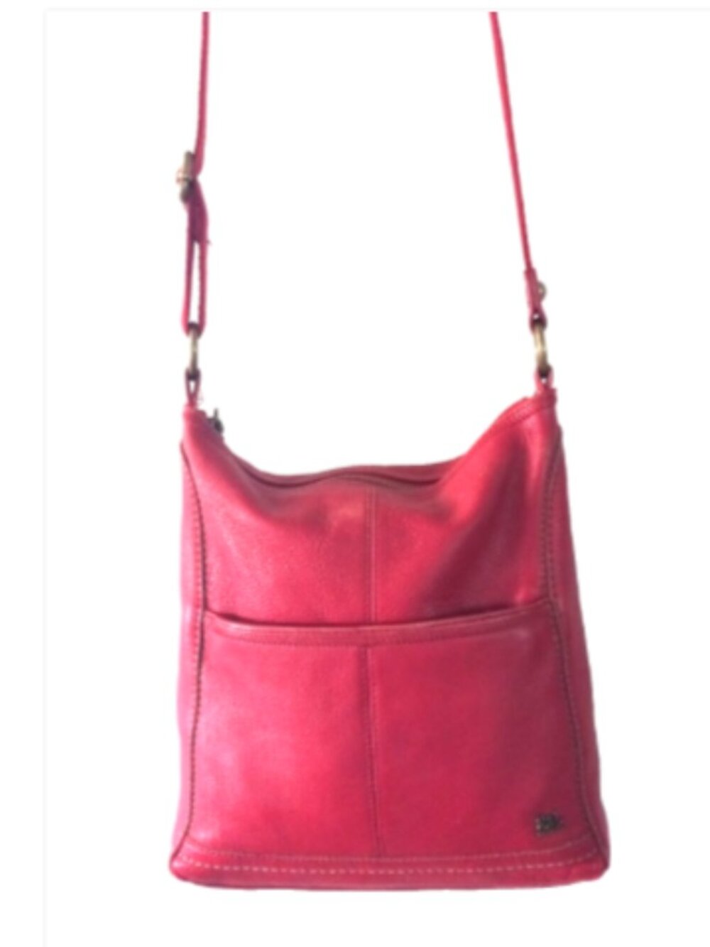 The Sak Iris Red Pebbled Leather Crossbody Bag Messenger Zip Pockets EUC